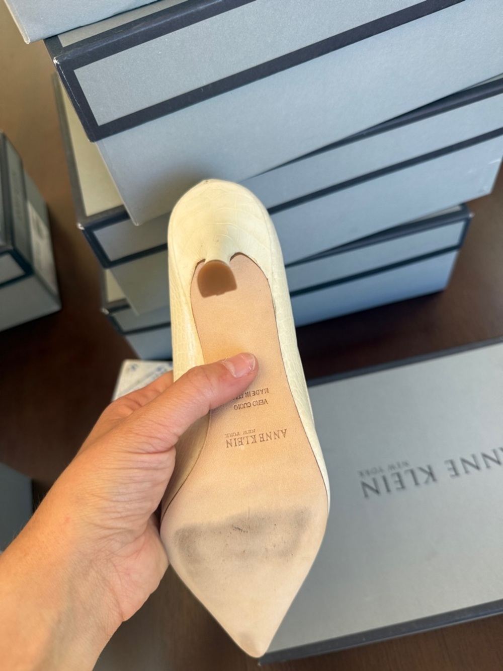 Anne Klein Cream Croc-Embossed Pointed-Toe Pump - Picture 3 of 3